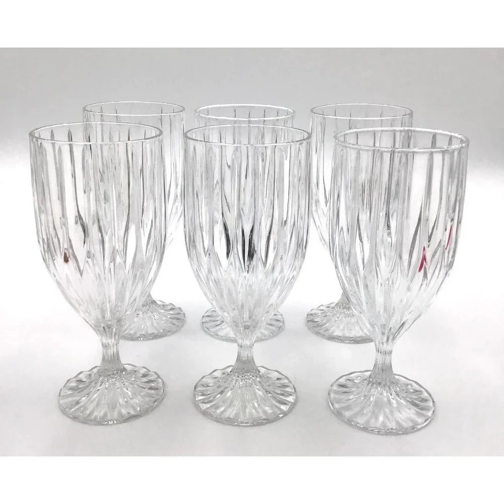 Vintage Mikasa Park Lane Set of 6 Clear Glass Water Goblets Stemmed 7